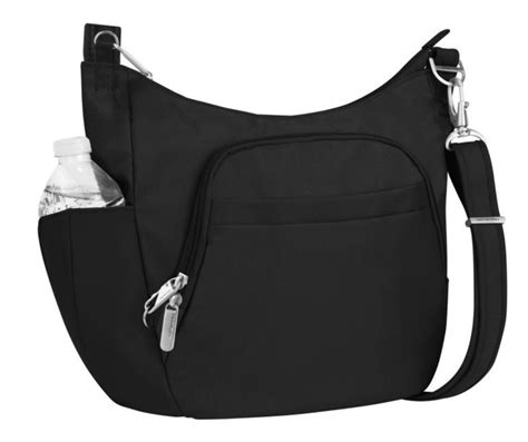 travelon classic rfid blocking anti-theft crossbody bucket bag black|travelon crossbody with bottle holder.